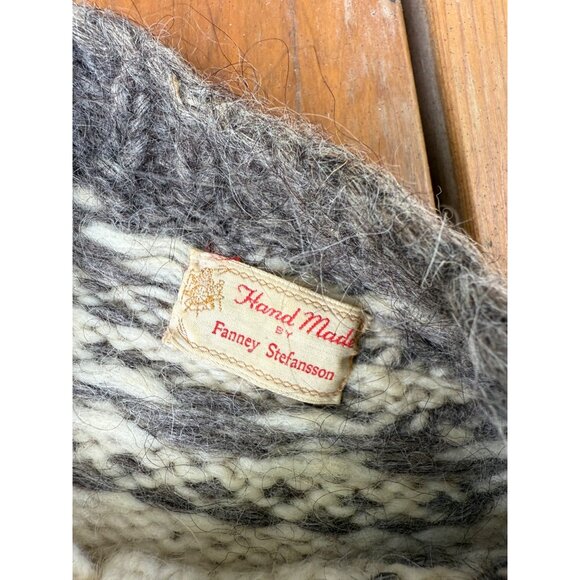 70s Icelandic Wool Lopapeysa Hand Made Lopi Cardigan Nordic Fair Isle Grey Ivory - Picture 5 of 9
